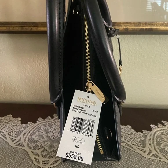 NEW Michael Kors Black Satchel with Gold Accents - Picture 2 of 5